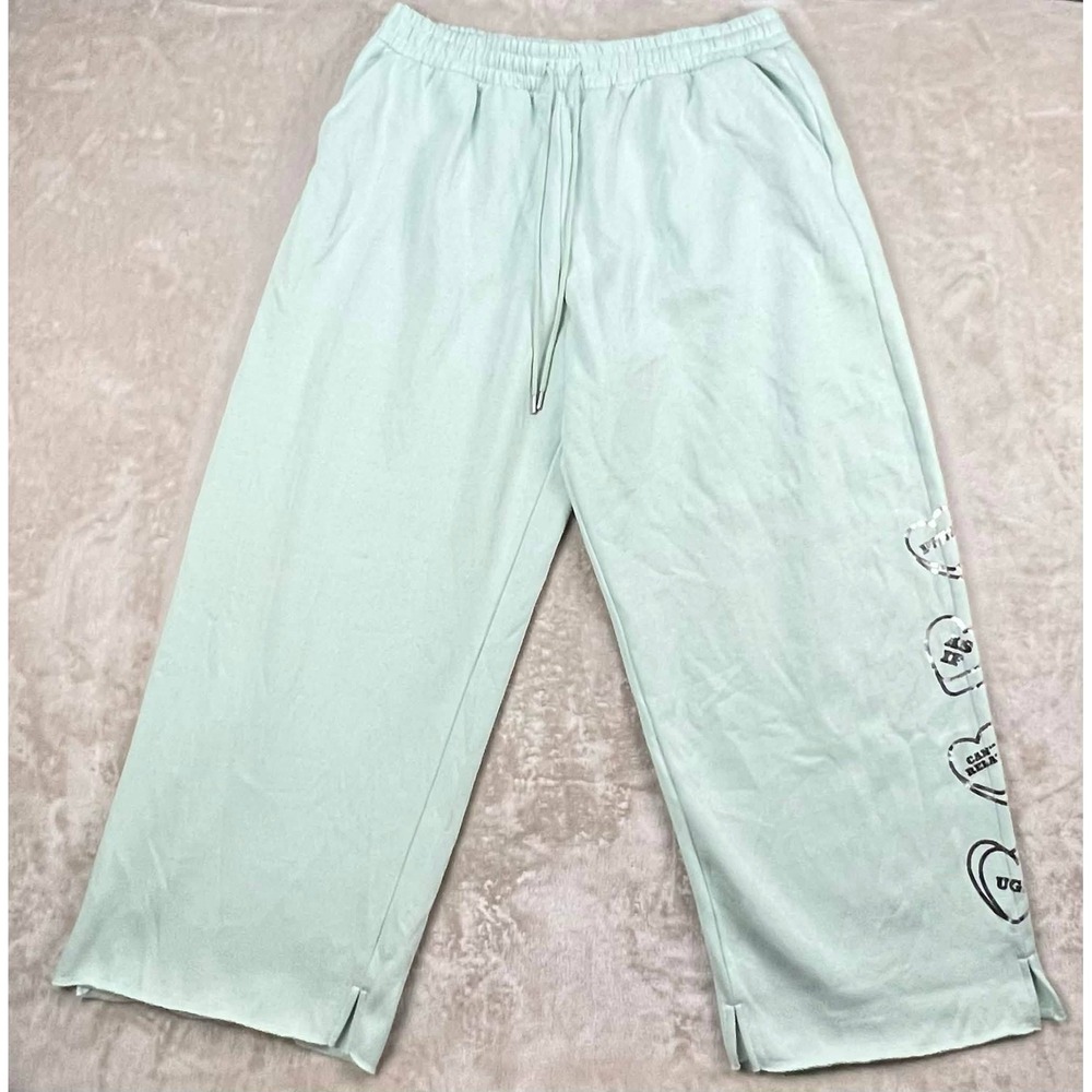 PINK Victoria's Secret Ivy Fleece Wide Leg Split Hem Sweatpants Mint Green XL